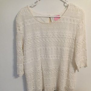 Joule’s Womens Top Cream Crochet Overlay Tank Top Blouse 3/4 Sleeve Size 14